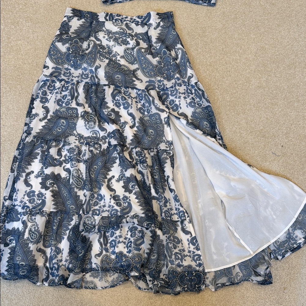 Boho Tiered Paisley Maxi Skirt and top in Blue and White - Picture 11 of 12